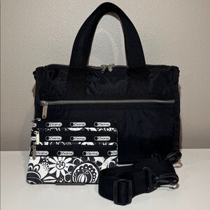 LeSportsac Small Weekender Crossbody Bag  Black & 3 Zip Cosmetic Pouch